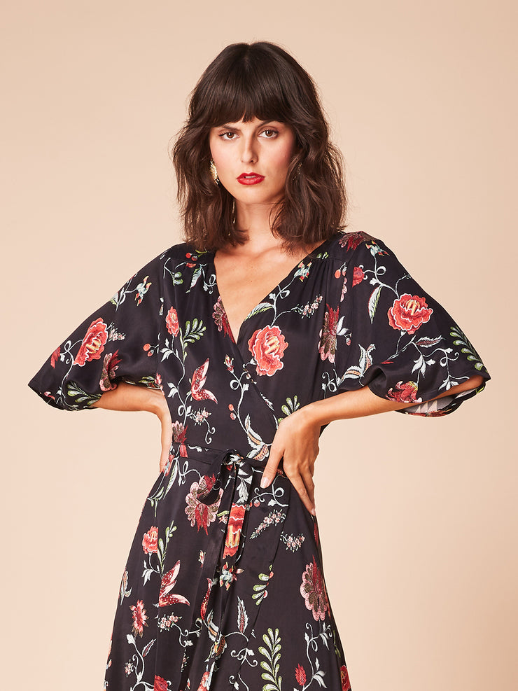 Floral Kimono Sleeve Wrap Dress ...